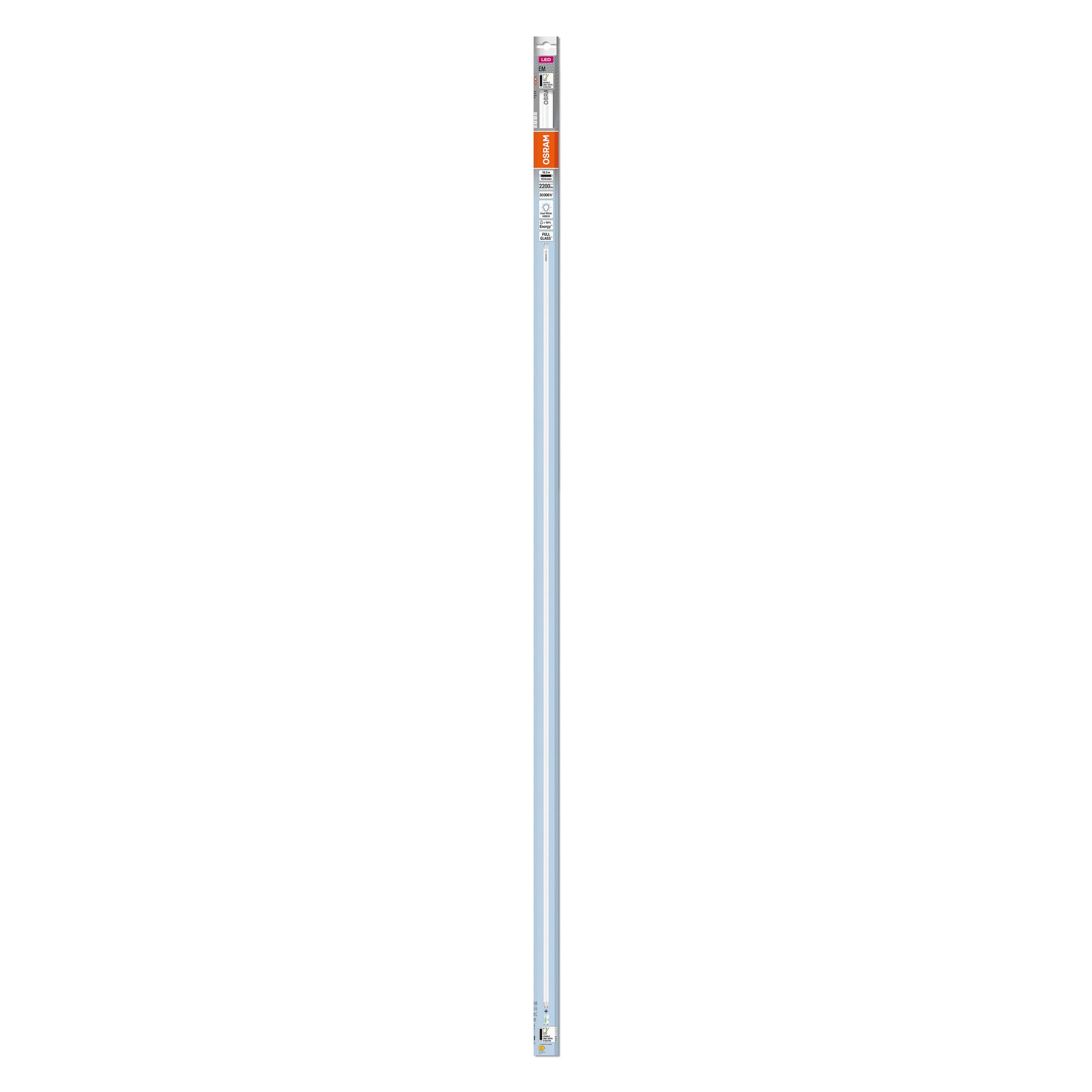 OSRAM LED TUBE T8 58 EM 1500 mm, tubo LED lineal, 18.3W, 2200lm, 4000K, luz blanca fría, reemplazo LED para tubos fluorescentes T8 con casquillo G13, larga vida, optimo consumo de energía