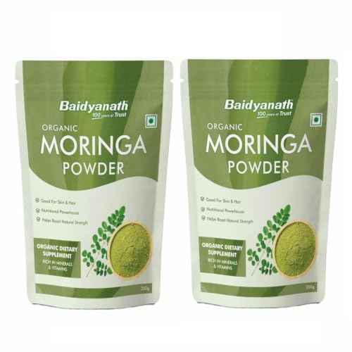 Image of Baidyanath Ayurved Certified Organic Moringa Powder 200 gm | Pure Moringa (Drum Stick) Powder | Green Superfood for Energy, Immunity & Daily Wellness | Plant-Based Herbal Nutrition Supplement (Pack of 2)