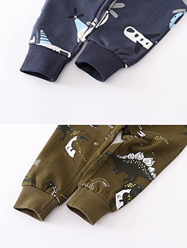 Image of HUAER& Baby Boy's Jogger Pants Dinosaur Car Animal Print Drawstring Elastic Sweatpants (1-Pack 2-Pack)