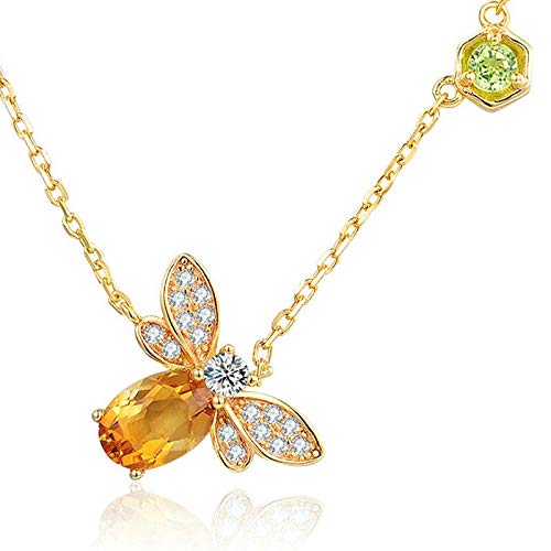 Collier abeille en argent 925 et citrine naturelle pour femme, bijou d'exception