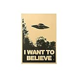 UFO-Muster mit Sprichwort unten. Geben Sie dem Haus eine Vintage Wanddekoration.