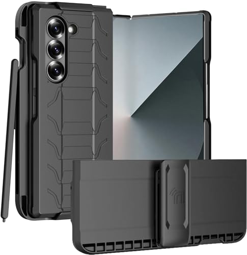 Case and Belt Clip Combo for Samsung Galaxy Z Fold 6, Nakedcellphone Cover and Hip Holster Holder [Rotate, Stand, S-Pen Slot] for Z Fold6 Phone (SM-F956U, 2024) - Matte Black