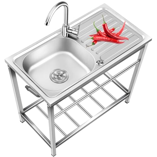 Exterieur Evier Inox Buanderie plonge inox Éviers de cuisine, portable portable bol simple bassin à main le lavage de la station de lavage de la station-service. ( Color : Single layer , Size : 29.5*1