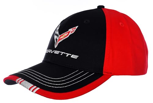 Image of JH DESIGN GROUP Men's Chevy Corvette C8 Logo Cap Adjustable Red & Black Hat