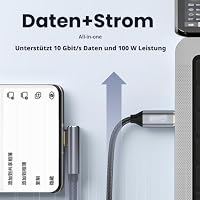 cablecc 10gbps 100W reversibler Datentyp-C-USB-C-Mann zu männlichem USB3.1 Kabel Low-Profil-Winkel 90 Grad für Laptop-Telefon 100cm – Ansicht 2