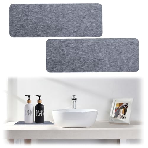 2 Pezzi Vassoio Pietra Assorbente per Bagno, 22x8cm Sottobicchieri Diatomee, vassoio in pietra assorbente per lavello, Asciugatura Rapida Sottobicchieri in Terra di Diatomee Assorbenti (Grigio Scuro)