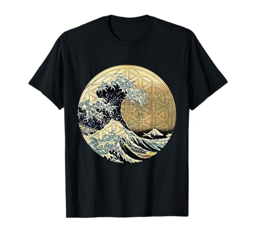 Flower of life with Kanagawa Japanese The great wave T-Shirt
