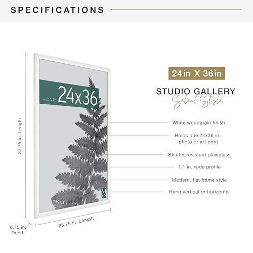MCS Studio Gallery 24x36 Poster Frame White Woodgrain, Vertical & Horizontal Wall Hanging Large Picture Frame for Photos, Posters & Art Prints (1-Pack)