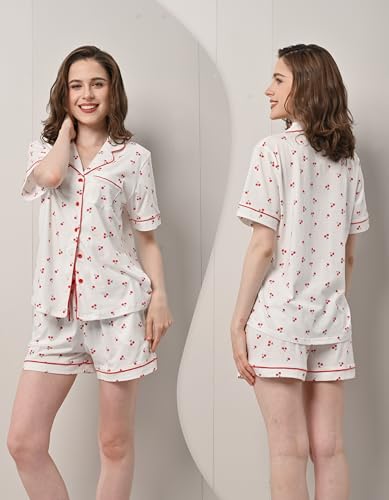Image of NAP BOUND 100% Cotton Pajamas for Women Sets 2 Pieces Pjs Button short sleeves with Pockets Soft Sleepwear Loungewear XS-XXL