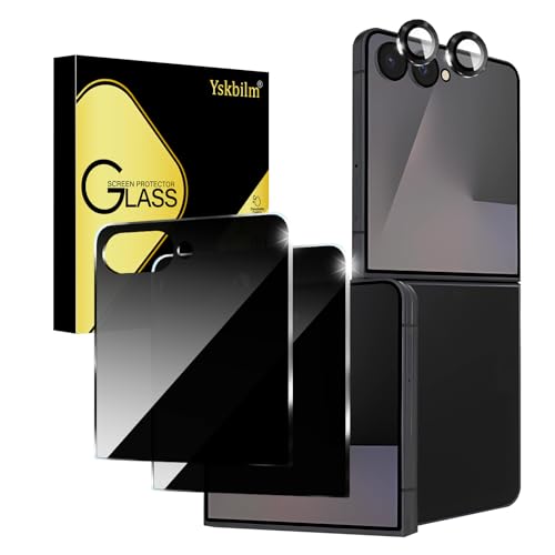 Yskbilm 2+1 Pack for Samsung Galaxy Z Flip 7 5G Privacy Tempered Glass Screen Protector with Camera Lens Protection Film Anti-Spy 9H Hardness Anti-Scratch Protective Glass for Galaxy Z Flip 7