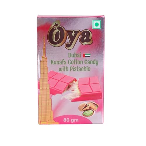Oya Dubai Premium Kunafa Cotton Candy with Pistachios 80gm | Kunafa Cotton candy Chocolate Bar Bites enriched with Pistachio | stuffed with pistachios |Bite through the crispy Chocolate layers | made with premium ingredients, ensuring an indulgent experience in every bite |festival celebrations