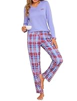 Jahetuul Women's Pyjamas Set Long Sleeve Cotton Pjs for Ladies V-Neck Top & Plaid Bottoms with Pockets Soft Loungewear Sets Two Pieces Purple