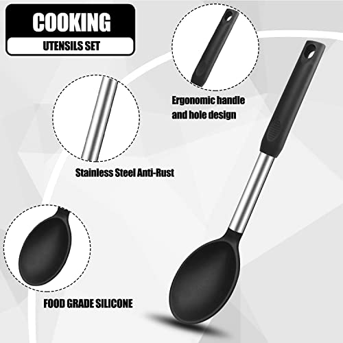 Silicone Cooking Spatulas and Spoons, 4 Pack Heat Resistant Silicone Cooking Utensils Set, Non Stick Large Kitchen Silicone Spatula and Spoons for Cooking, Mixing, Serving, Draining, Black - Image 5