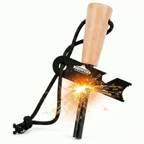 BUSCHFEUER Feuerstahl Outdoor Bushcraft - Feuerstein Feueranzünder Fire Steel mit Funken bis 3000 C - zuverlässiger Feuerstarter für Survival - hochwertiges Magnesium für exzellenten Funkenflug