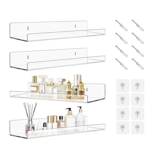 Starward 4 Pièces Étagère Flottante en Acrylique Transparent Étagère Murale 30 cm, Organisateur Suspendu pour Plantes, Jouets, Décoration Chambre, Salon,...
