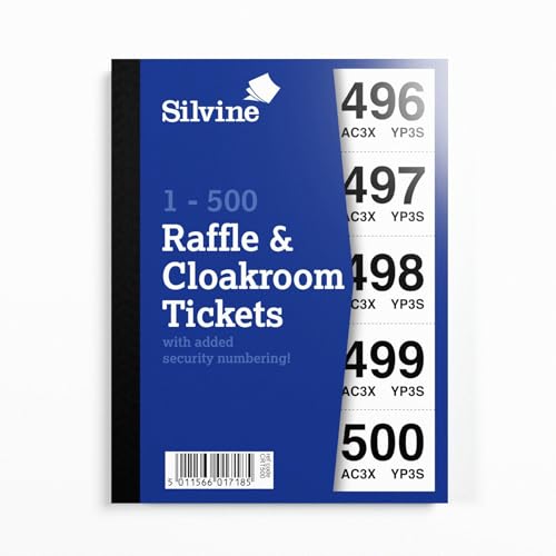Silvine Tickets para guardarropa o rifa, numerados del 1 al 500 con numeración de seguridad. Ref CRT500
