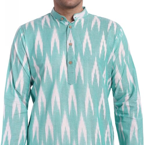 Image of SKAVIJ Men's Pure Cotton Printed Kurta Pajama Set Ikat Design Casual Ethnic Dress