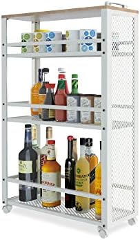 fusehome Slim Kitchen Storage Cart, 3 Tier Metal Rolling Utility Cart Mesh Basket, Multifunction Wire Basket Shelf Trolley for Home Laundry, Bathroom, Living Room, White