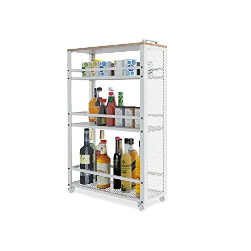 Fusehome Slim Kitchen Storage Cart, 3 Tier Metal Rolling Utility Cart Mesh Basket, Multifunction Wire Basket Shelf Trolley For Home Laundry, Bathroom, Living Room, White #TOP1