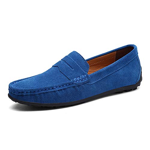 Men's Penny Loafer Suede Slip on Shoes Moc Toe Anti Slip Driving Shoes(Wathet,10 M US)