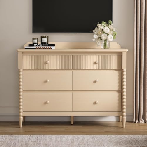 Image of JOINICE Oak Nursery Dresser for Kids Bedroom, 6 Drawers for Storage