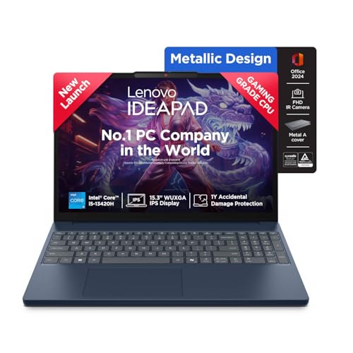 Image of Lenovo IdeaPad Slim 3 13th Gen Intel Core i5-13420H 15.3 inch (38.8cm) WUXGA IPS Laptop (16GB RAM /512GB SSD /Windows 11 /Office Home 2024 /Backlit Keyboard /1Yr ADP Free /Blue /1.6Kg), 83K100N9IN