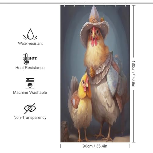 Rideau de douche poulet en polyester imperméable 92x183cm pour salle de bain - 4
