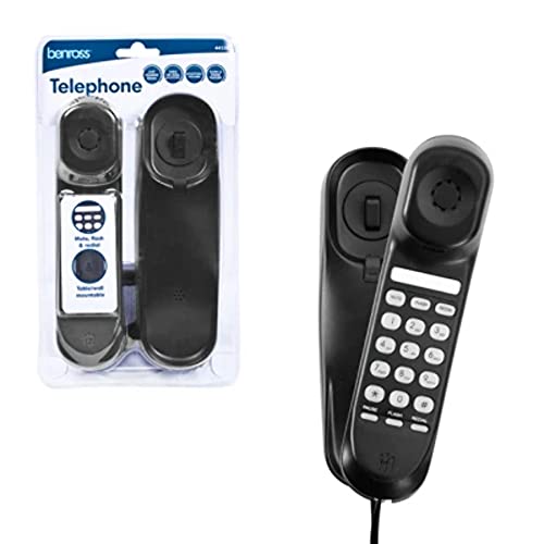 Benross 44550 Slimline Corded Telephone/Landline Phone for Home & Office/Table or Wall Mounted/Last Number Redial Feature/Flash & Pause Buttons/Black Colour