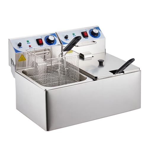 MJMLUCK Freidora Profesional de 2 x 10 L - Freidora eléctrica de Doble Tanque para Pavos, Apta para restaurantes, con termostato Ajustable y Tapa extraíble - Resistente para Uso