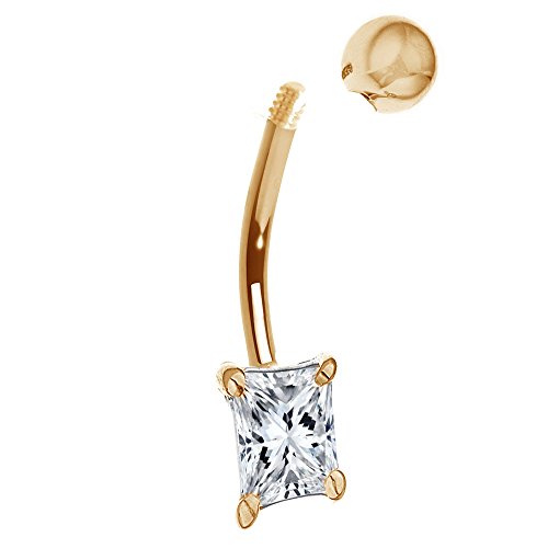 Ritastephens 14K Gold Rectangle Cubic Zirconia Belly Button Navel Ring Body Jewelry (Yellow Gold) #TOP1