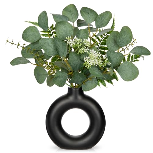 Artificial Eucalyptus Stems in Ceramic Vase 14.23" Fake Eucalyptus Plant