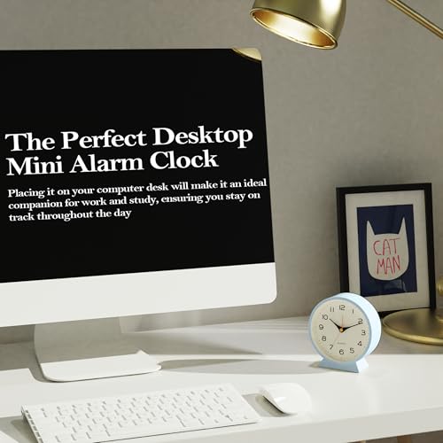 Image of AYRELY 4.5 inch Analog Alarm Clock,Small Retro Desk Clock Battery Operated,Silent Metal Table Clock with Light for Living Room Decor,Bedroom,Bedside,Shelf (Light Blue)