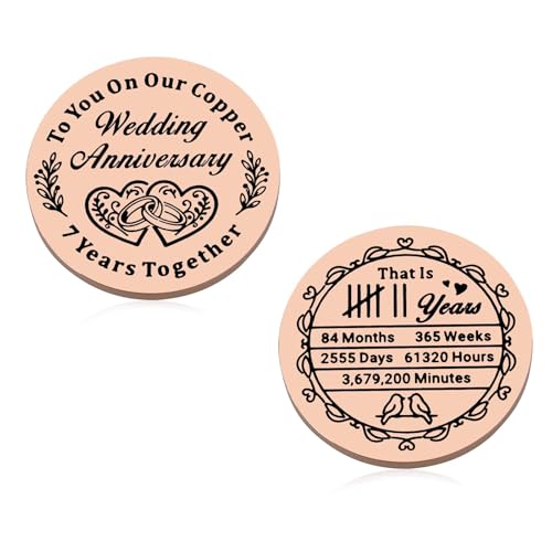 Product Image of the Copper Gifts for 7th Anniversary, Husband Wife Gift for 7th Wedding Anniversary, Double Sided Copper Anniversaries Coin for Him Her Husband Wife, I Love You Gifts for Him Her Birthday Valentine