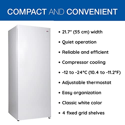 Koolatron Compact Upright Freezer, 5.3 Cu Ft (150L), White, Manual Defrost Design, Space-Saving Flat Back, Reversible Door, For Home, Apartment, Condo, Cottage #TOP2
