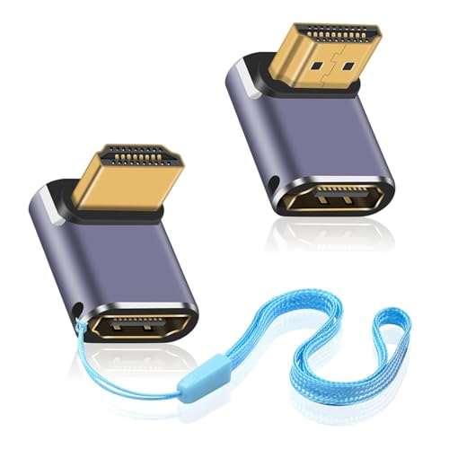 coalwop Juego de adaptadores HDMI de 90 grados 8K 48Gbps con indicador LED, convertidor HDMI en ángulo de 90 grados hacia arriba y hacia abajo para TV, monitor, portátil, Xbox, PS5, PC, paquete de 2