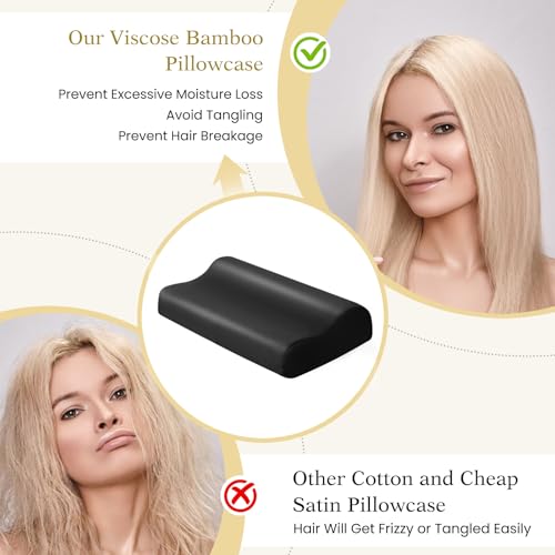 Image of Cooling Contour Pillowcase- Rayon Derived from Bamboo Pillow Case Cover for Contour Cervical Neck Pillow- Breathable Silky Soft Pillowcase for Hot Sleepers,24 x14 x5 /3.7 Inches 1 Piece Black