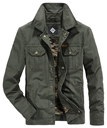 ebossy Men's Camouflage Print Lined Cotton Trucker Jacket