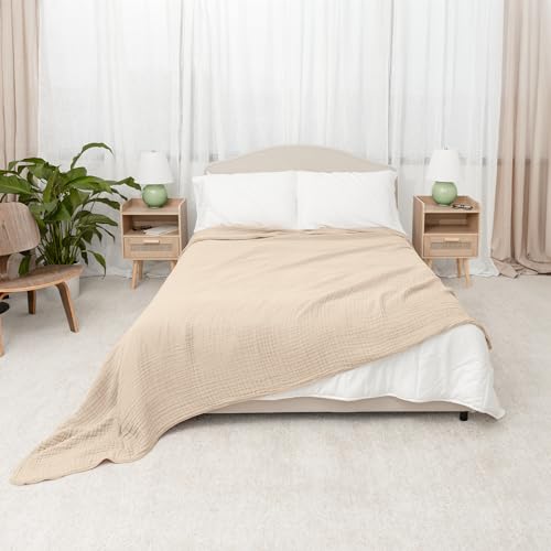 Image of Comfy Cubs Muslin Blanket for Adults Queen 90 inch x 90 inch - 6 Layer Soft, Breathable & Lightweight Muslin Adult Blanket - Machine Washable & Designed in The US Bedding for All Seasons - Sand