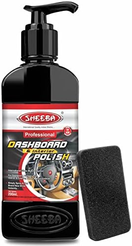 SHEEBA Dashboard & Interior Polish PROTECTANT with applicator pad for Cars & Bikes, Restores Original Look, Long Lasting, for Plastic & Vinyl Surfaces, Prevents Ageing, Dullness, Non Greasy: 200mL