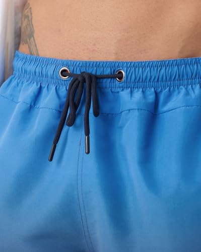 Image of The Souled Store Swim Shorts: Mosaic Men and Boys Drawstring Waist Blue Ombre Gradient Print Polyester Regular Fit Quick-Drying Zippered Lightweight Everyday All-Season Swim Shorts