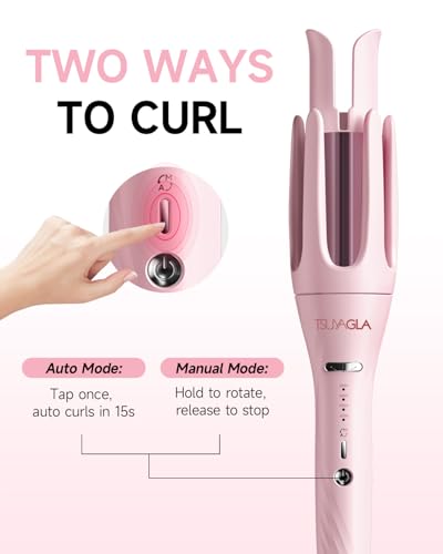 Image of 3 in 1 Automatic Curling Iron, Hair Curlers with 3 Curling Barrels (1 inch - 1.25 inch - 1.5 inch), Rotating Curling Iron with 3 Temp, 2-Way Rotation, 10S Fast Heating, Anti-Scald, Dual Voltage, Pink