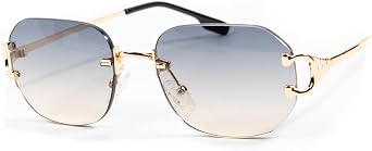 Mens Womens Gold Wire Frame Rimless Cool Gray Tan Gradient Tint Unisex Sun Glasses Oval Retro Hip Hop Grey Brown 90s Frameless Beach Shades Sunglasses