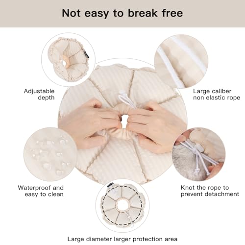 Image of H HIDREAM Soft Cat Cone Collar, Cute Adjustable Cat Recovery Collar,Elizabethan e Collar that can Protect Head and Foot Wounds,Egg White All-Season Style