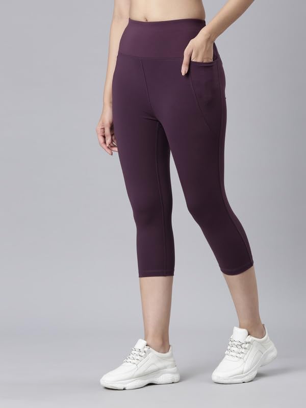 Image of GO COLORS Womens Solid Training Capri | Elastane, High Rise