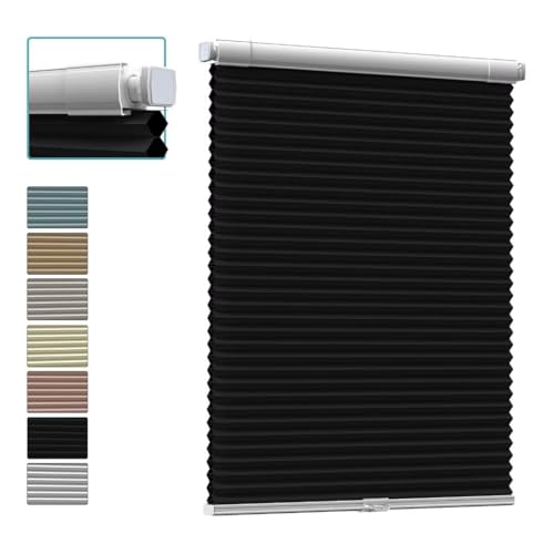 Myshade No Drill Blackout Shades Tension Cordless Cellular Blinds for Indoor Windows No Drilling No Tools Window Blinds & Shades Pull Down Room Darkening for Kitchen Bedroom Home Black 34W*72H