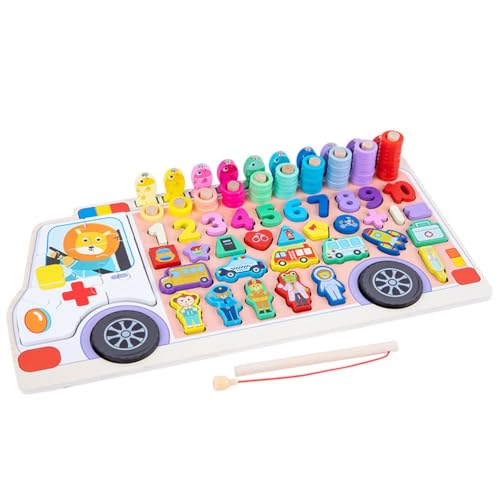sszxmy Tablero de Rompecabezas de Madera Montessori con Forma de Ambulancia, Rompecabezas de números, clasificador y apilador de Formas para Contar
