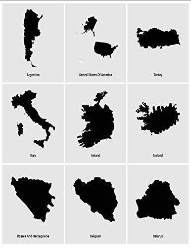 2017, 2018, 2019 Weekly Planner Calendar - 70 Week - Travel Map: Cool black outlines for Maps of Italy, Argentina, America, Belgium, Ireland, and more