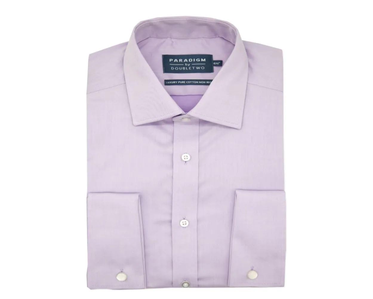 Double Two Men's Lilac Cotton Twill Shirt Luxury Double Cuff Classic Fit Formal Shirt - 17.5" Collar