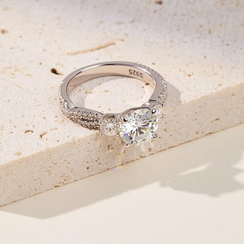 Moissanite Engagement Rings - 3-stone Wedding Band 925 Sterling Silver 2CT Size 7 Lab Created Diamond Round Cut Infinity Rings Solitaire Promise Ring for her Valentines Day Gifts Gift for Womens - Image 2
