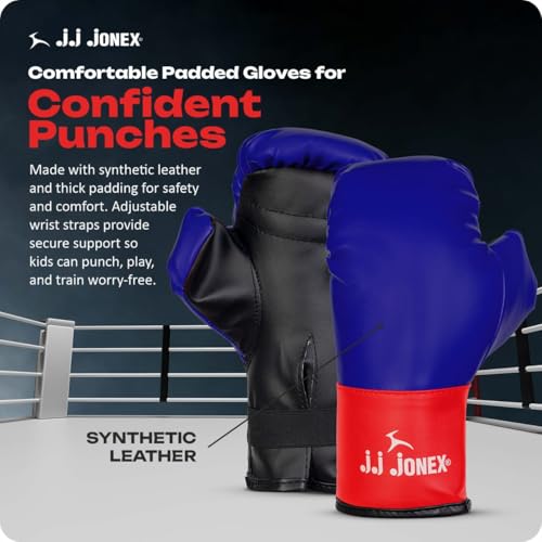Image of JJ Jonex Sports Kids Boxing Punching Bag Set - Heavy Boxing Bag, Gloves, MMA, Home Gym & Martial Arts Training Equipment | for Boys & Girls for Age 3 4 5 6 7 8 Years | Navy Color |